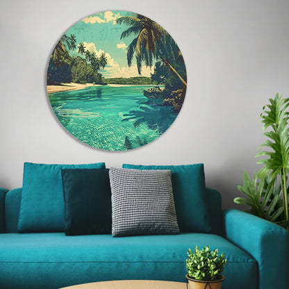 Tropisch strand met palmbomen en helder water aluminium muurcirkel