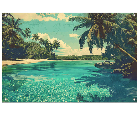 Tropisch strand met palmbomen en helder water tuinposter