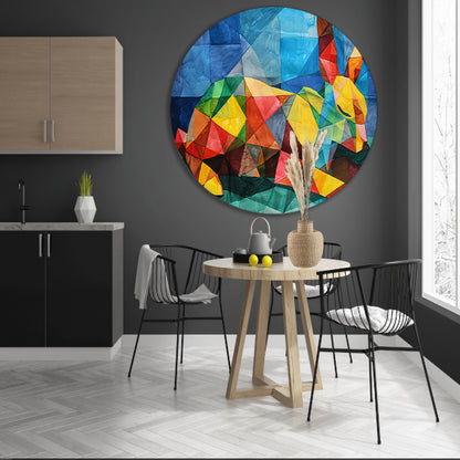 Abstract kleurrijk konijn in kubistische stijl aluminium muurcirkel