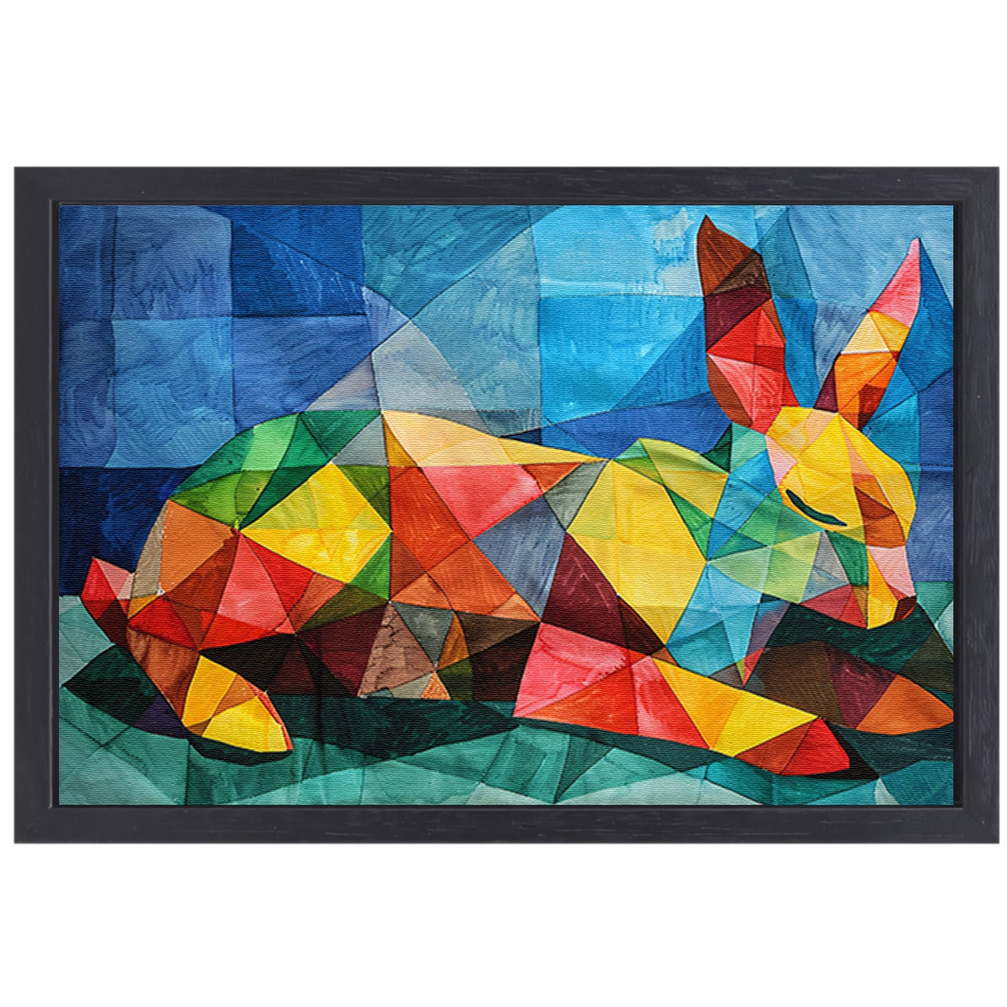 Abstract kleurrijk konijn in kubistische stijl canvas met baklijst