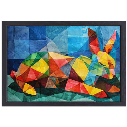 Abstract kleurrijk konijn in kubistische stijl canvas met baklijst