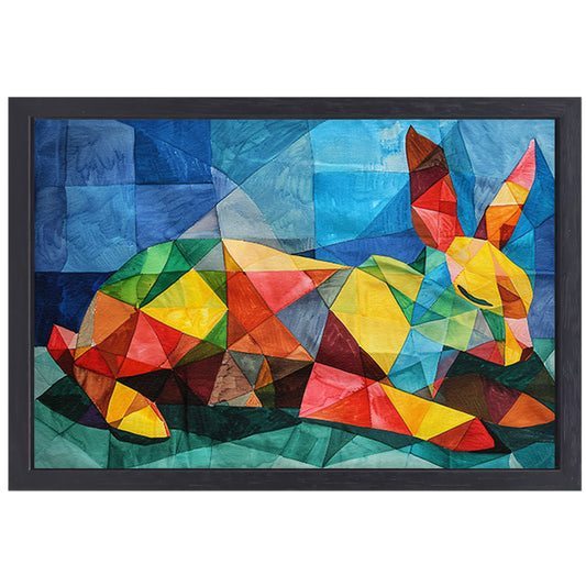 Abstract kleurrijk konijn in kubistische stijl canvas met baklijst