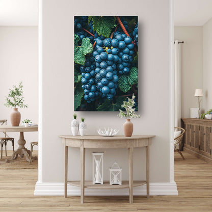Close-up van Dauwdruppels op Druiven canvas met baklijst