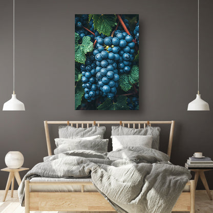 Close-up van Dauwdruppels op Druiven canvas met baklijst