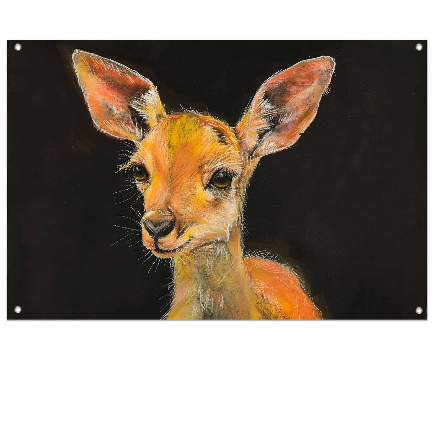 Expressief portret van jong hert in oranje tuinposter