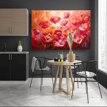 Expressieve abstracte bloemen in kleurrijk veld canvas met baklijst