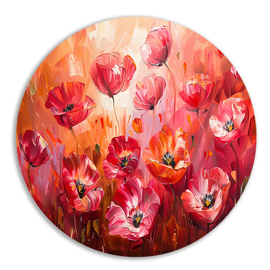Expressieve abstracte bloemen in kleurrijk veld aluminium muurcirkel