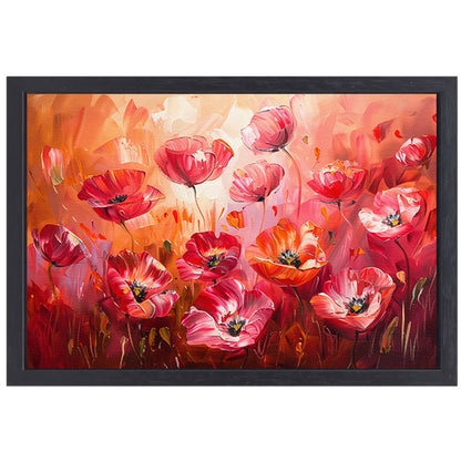 Expressieve abstracte bloemen in kleurrijk veld canvas met baklijst