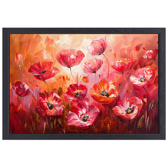 Expressieve abstracte bloemen in kleurrijk veld canvas met baklijst