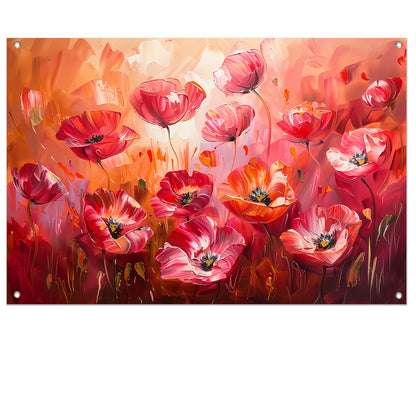 Expressieve abstracte bloemen in kleurrijk veld tuinposter