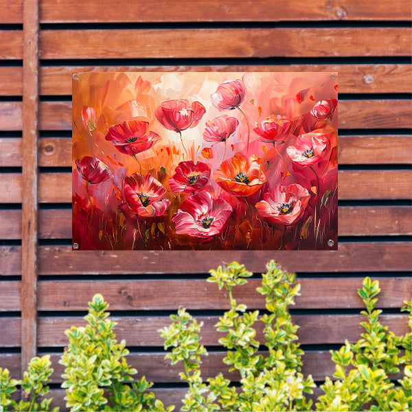 Expressieve abstracte bloemen in kleurrijk veld tuinposter