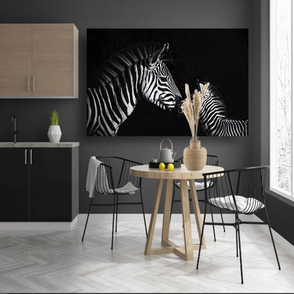 Zebra en jong in zwart-wit foto poster