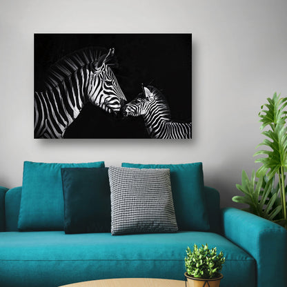 Zebra en jong in zwart-wit foto poster