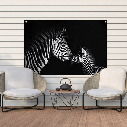 Zebra en jong in zwart-wit foto tuinposter