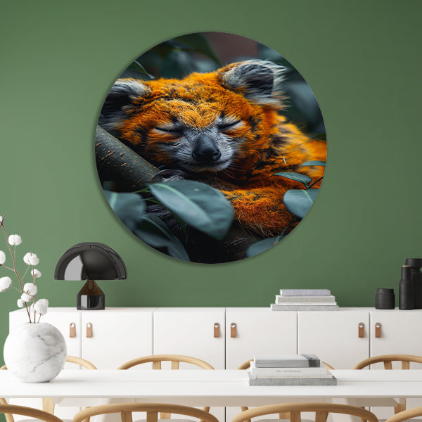 Oranje koala slaapt vredig in boom aluminium muurcirkel