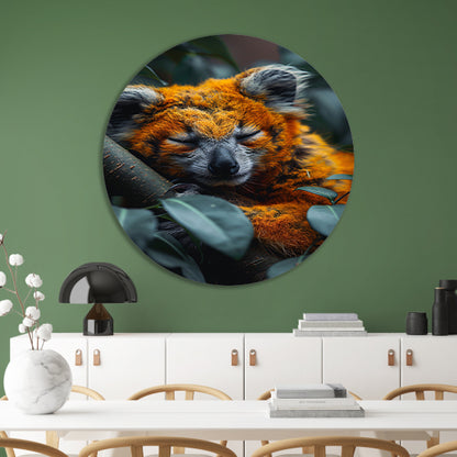 Oranje koala slaapt vredig in boom aluminium muurcirkel