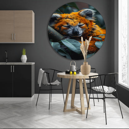 Oranje koala slaapt vredig in boom aluminium muurcirkel
