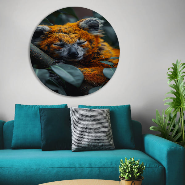 Oranje koala slaapt vredig in boom aluminium muurcirkel
