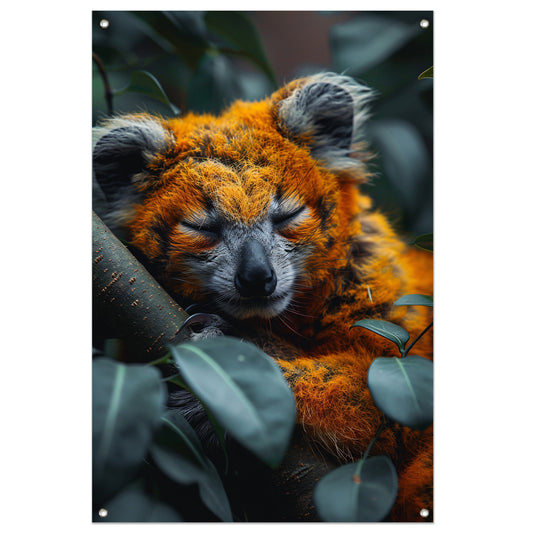 Oranje koala slaapt vredig in boom tuinposter