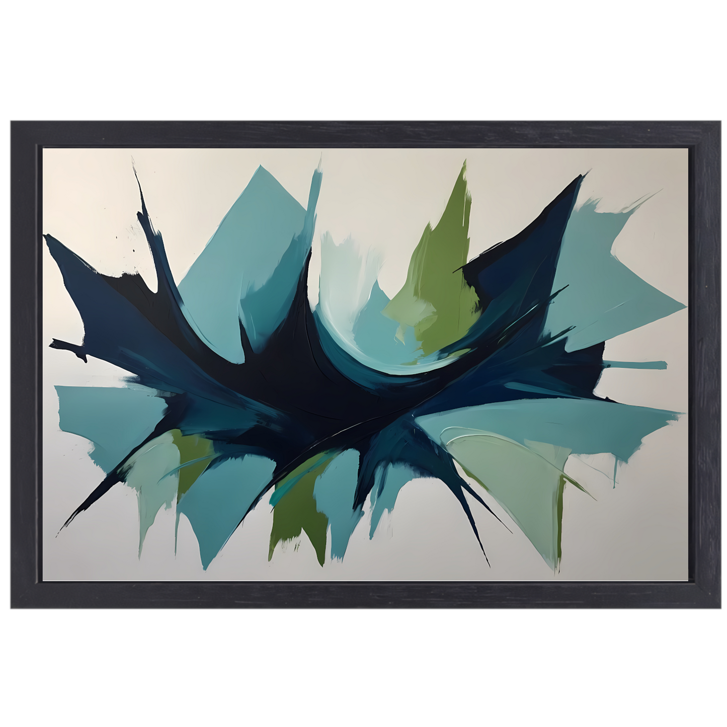 Dynamic Abstract Symphony in Blue and Green canvas met baklijst