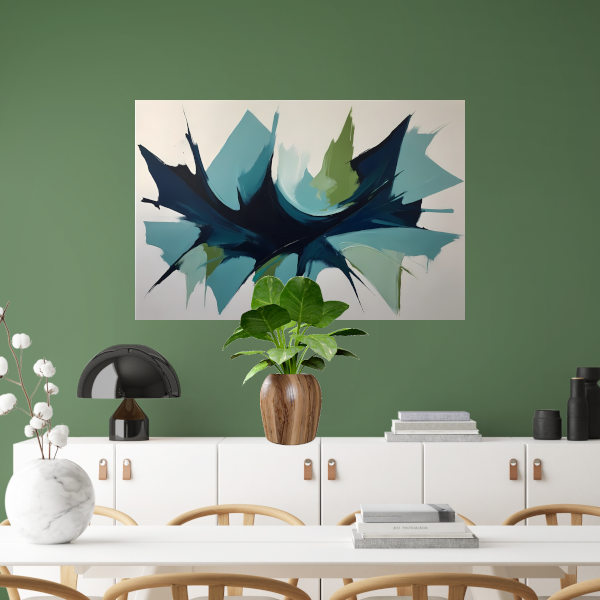 Dynamic Abstract Symphony in Blue and Green canvas met baklijst