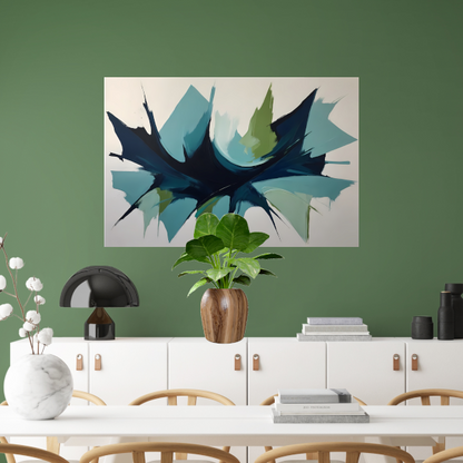 Dynamic Abstract Symphony in Blue and Green canvas met baklijst