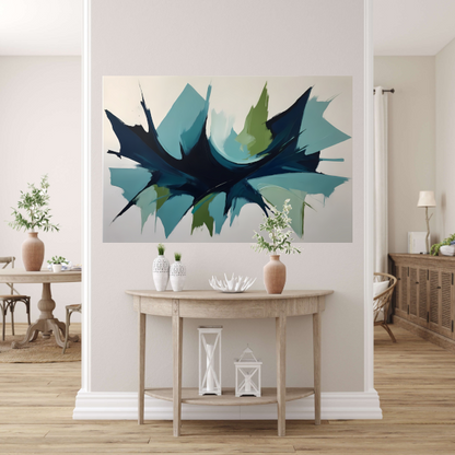 Dynamic Abstract Symphony in Blue and Green canvas met baklijst