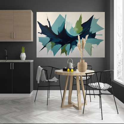 Dynamic Abstract Symphony in Blue and Green canvas met baklijst