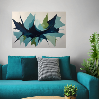 Dynamic Abstract Symphony in Blue and Green canvas met baklijst