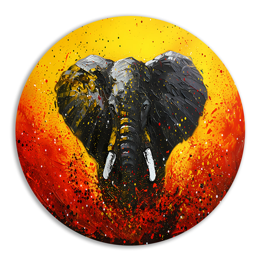 Abstracte olifant in dynamische kleuren schilderij aluminium muurcirkel