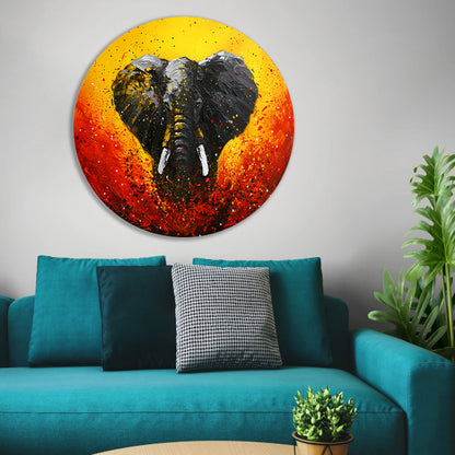 Abstracte olifant in dynamische kleuren schilderij aluminium muurcirkel