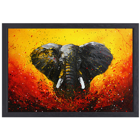 Abstracte olifant in dynamische kleuren schilderij canvas met baklijst
