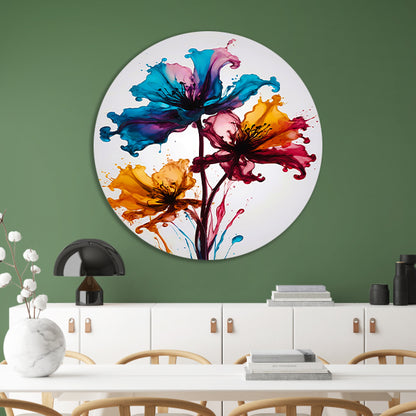 Kleurrijke Abstracte Vloeibare Bloemenexplosie aluminium muurcirkel