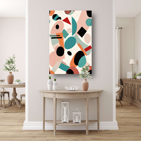 Abstracte geometrische vormen en kleuren schilderij canvas met baklijst