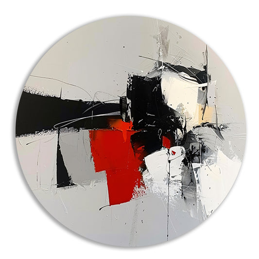 Abstracte skyline met dynamische vormen en kleuren aluminium muurcirkel