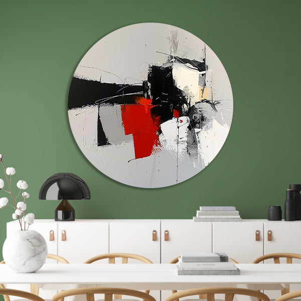 Abstracte skyline met dynamische vormen en kleuren aluminium muurcirkel