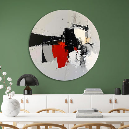 Abstracte skyline met dynamische vormen en kleuren aluminium muurcirkel