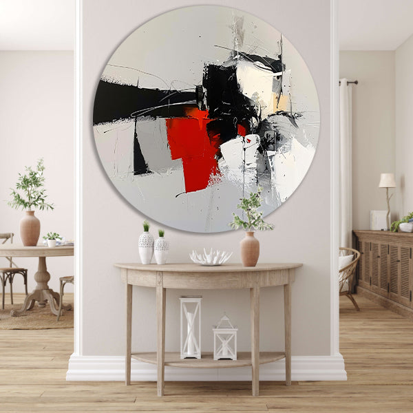 Abstracte skyline met dynamische vormen en kleuren aluminium muurcirkel