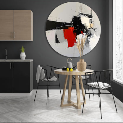 Abstracte skyline met dynamische vormen en kleuren aluminium muurcirkel