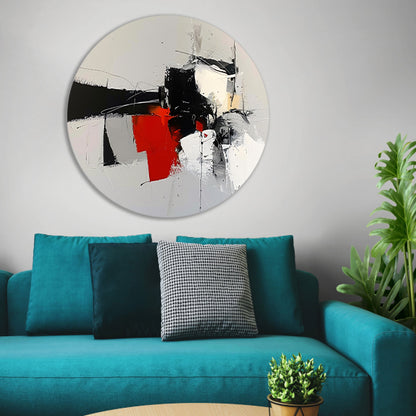 Abstracte skyline met dynamische vormen en kleuren aluminium muurcirkel