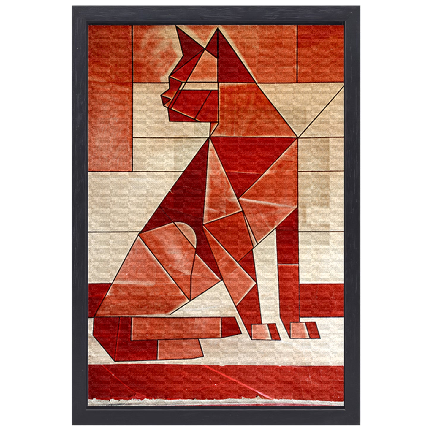 Abstracte kat in kubistische stijl canvas met baklijst