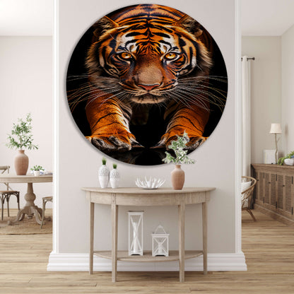 Portret van een Tijger in het Donker aluminium muurcirkel
