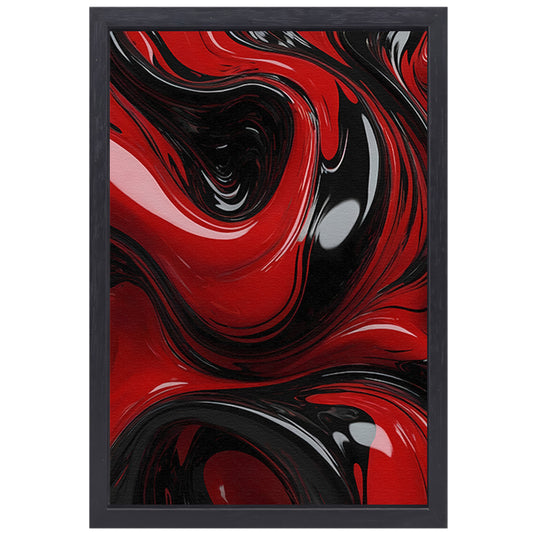 Dynamische Rode en Zwarte Abstractie canvas met baklijst