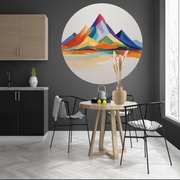 Abstracte Bergen in Levendige Kleuren aluminium muurcirkel