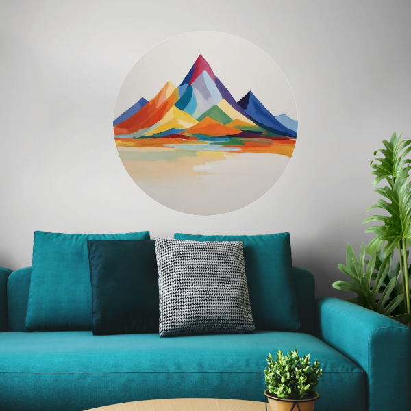 Abstracte Bergen in Levendige Kleuren aluminium muurcirkel