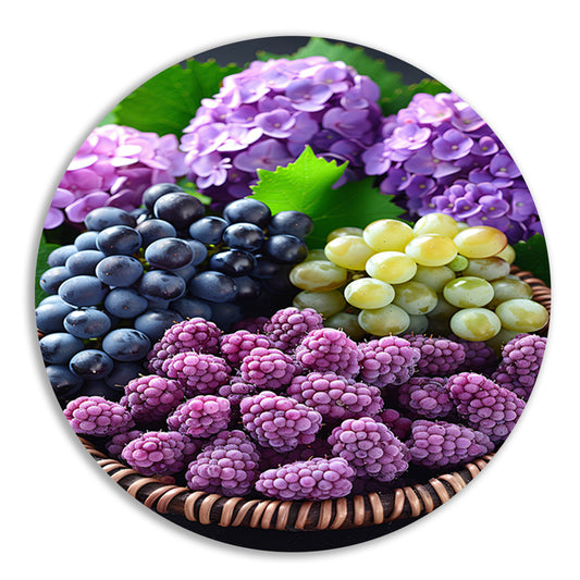 Stilleven met Druiven, Bramen en Hortensias forex muurcirkel