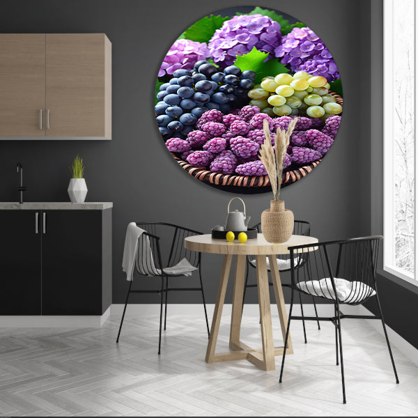 Stilleven met Druiven, Bramen en Hortensias forex muurcirkel