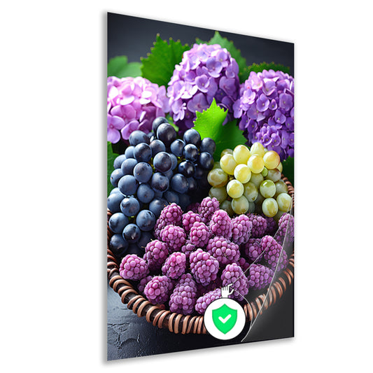 Stilleven met Druiven, Bramen en Hortensias poster