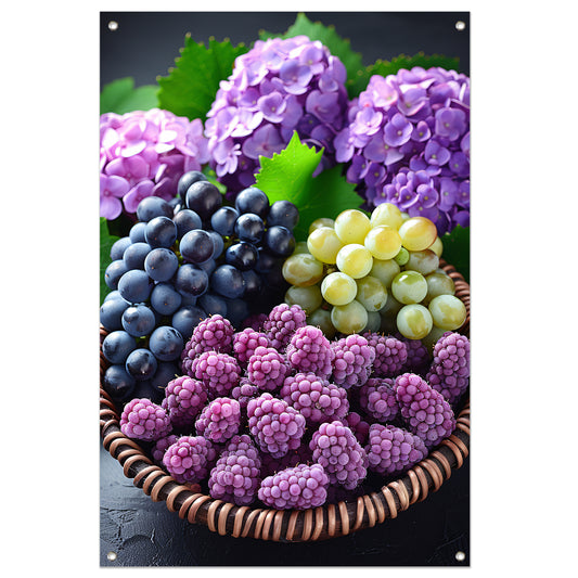 Stilleven met Druiven, Bramen en Hortensias tuinposter