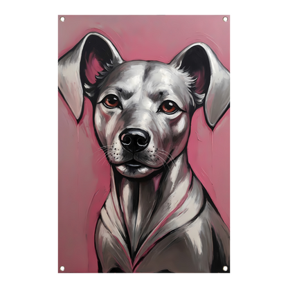 Abstract Portret van een Hond in Roze en Zilver tuinposter